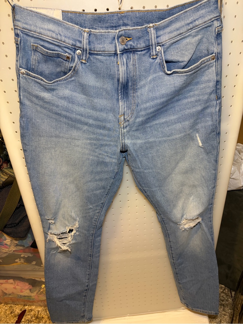 H&M Men's Slim Straight Light Blue Distressed Jeans 36/32